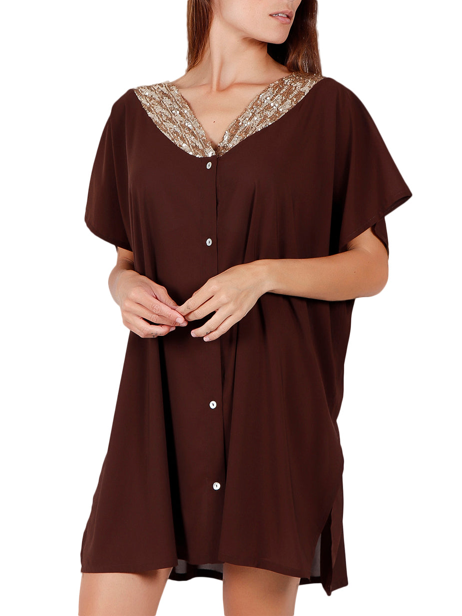 Tunique plage chemise Bright Sequins chocolat Admas