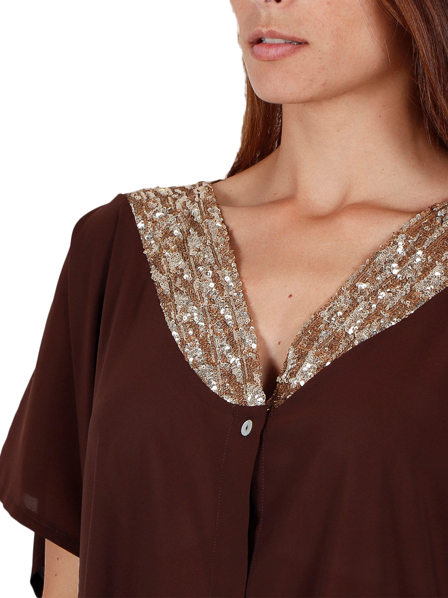 Tunique plage chemise Bright Sequins chocolat Admas