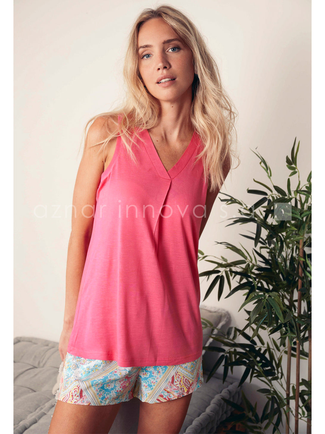 Pyjama short débardeur Colored Diamonds rose Admas