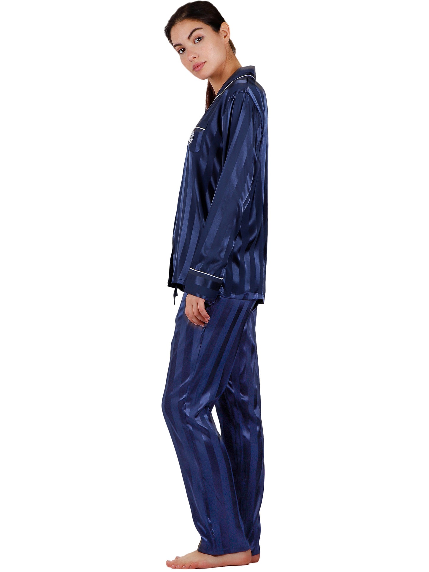 Pyjama tenue d'intérieur chemise et pantalon Satin Stripes Admas