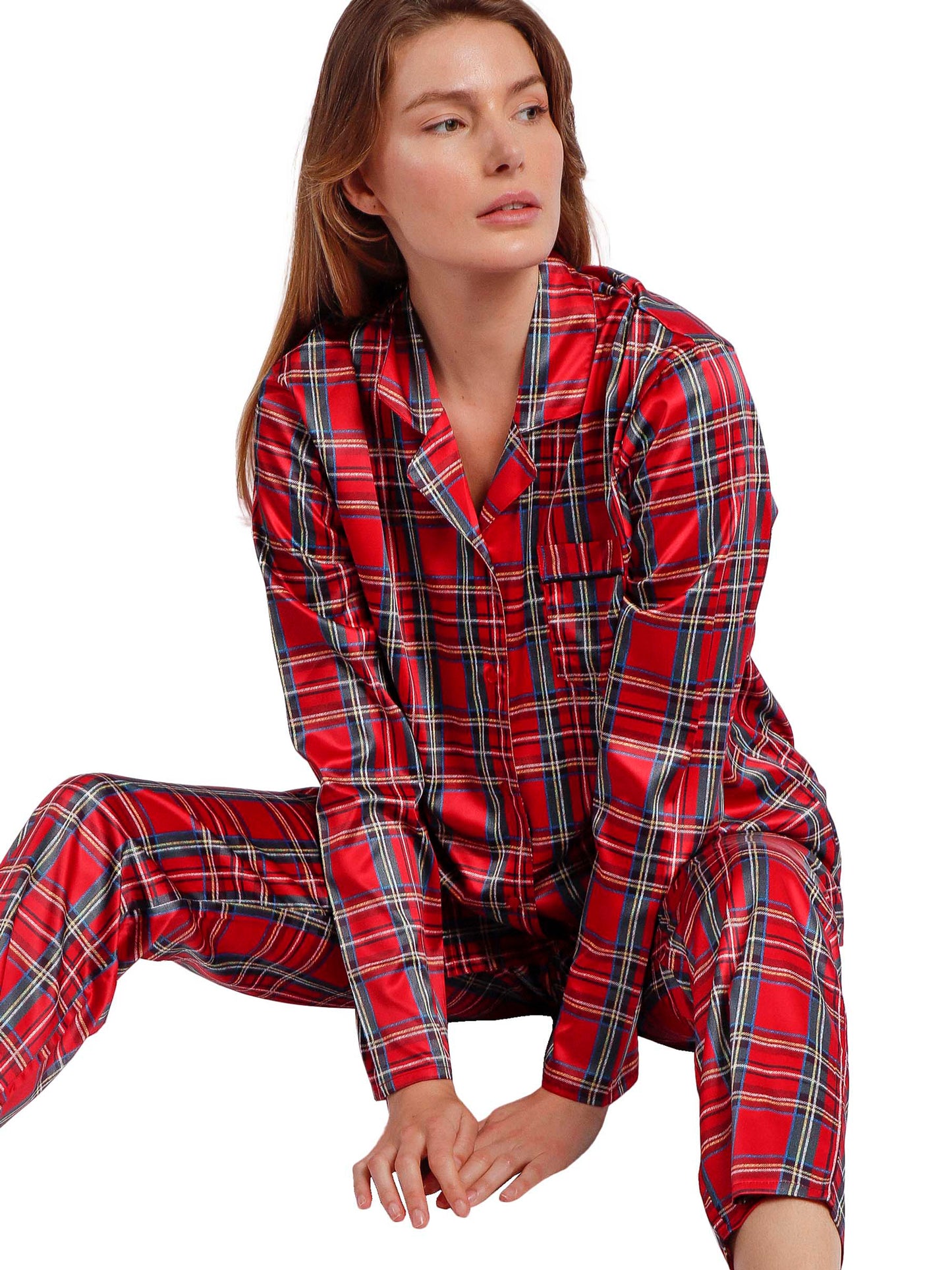 Pyjama satin pantalon chemise manches longues Scottish Fashion Admas