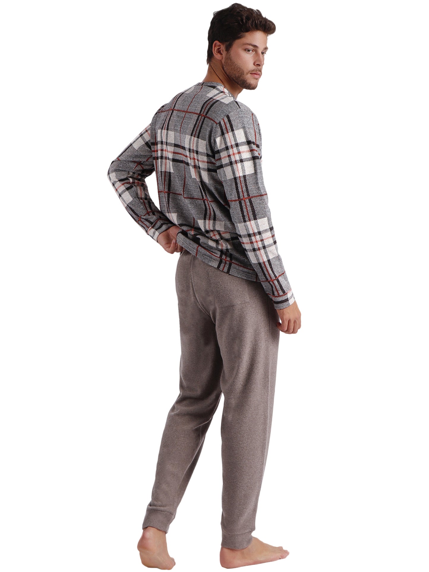 Pyjama tenue d'intérieur pantalon et haut manches longues Tartan Admas