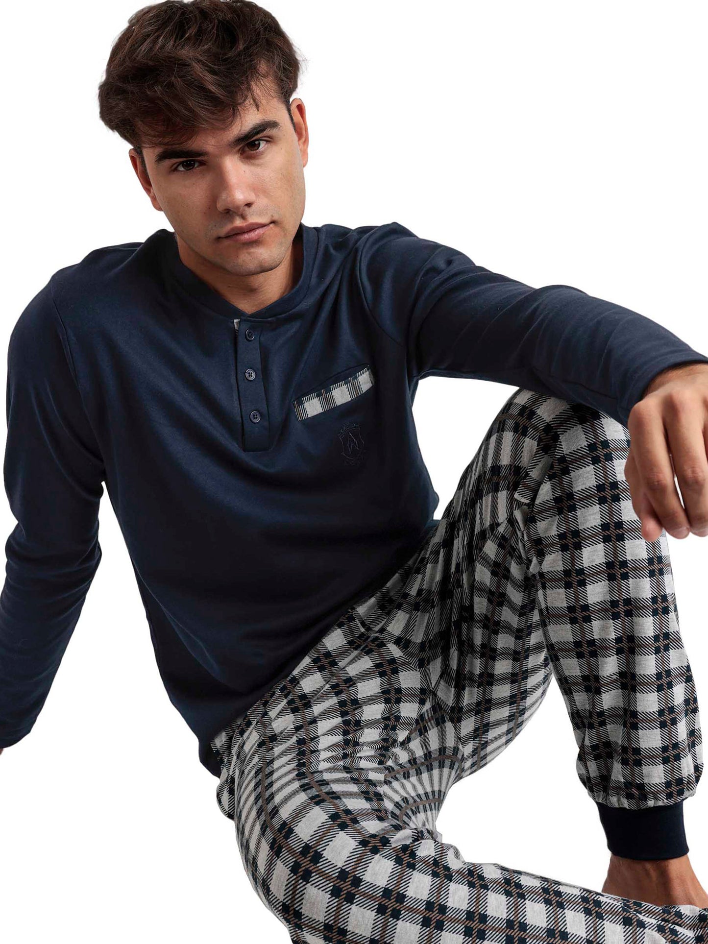 Pyjama tenue pantalon polo manches longues Classic Checks Admas