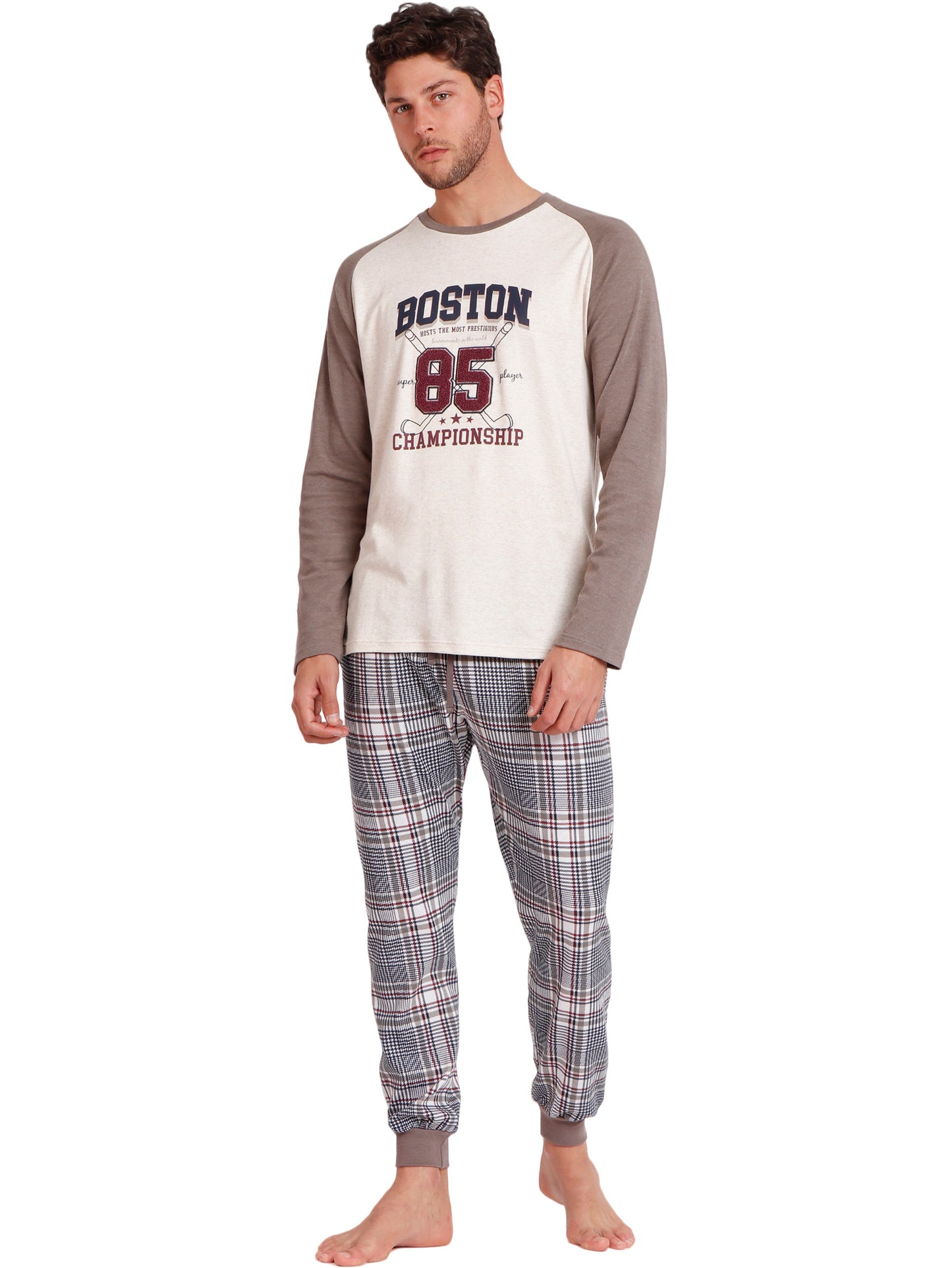 Pyjama tenue d'intérieur pantalon top manches longues Boston Admas