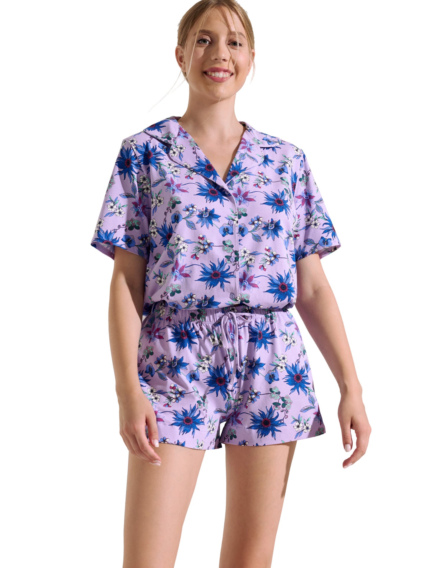 Pyjama short chemise manches courtes Flowers Lisca Cheek