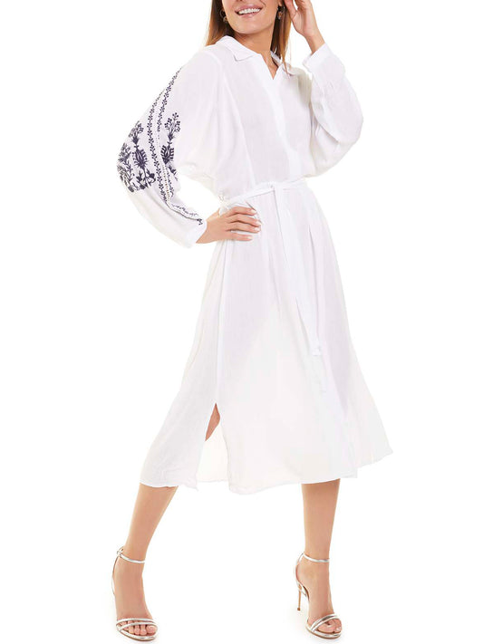 Robe estivale mi-longue manches longues blanc Selmark Mare